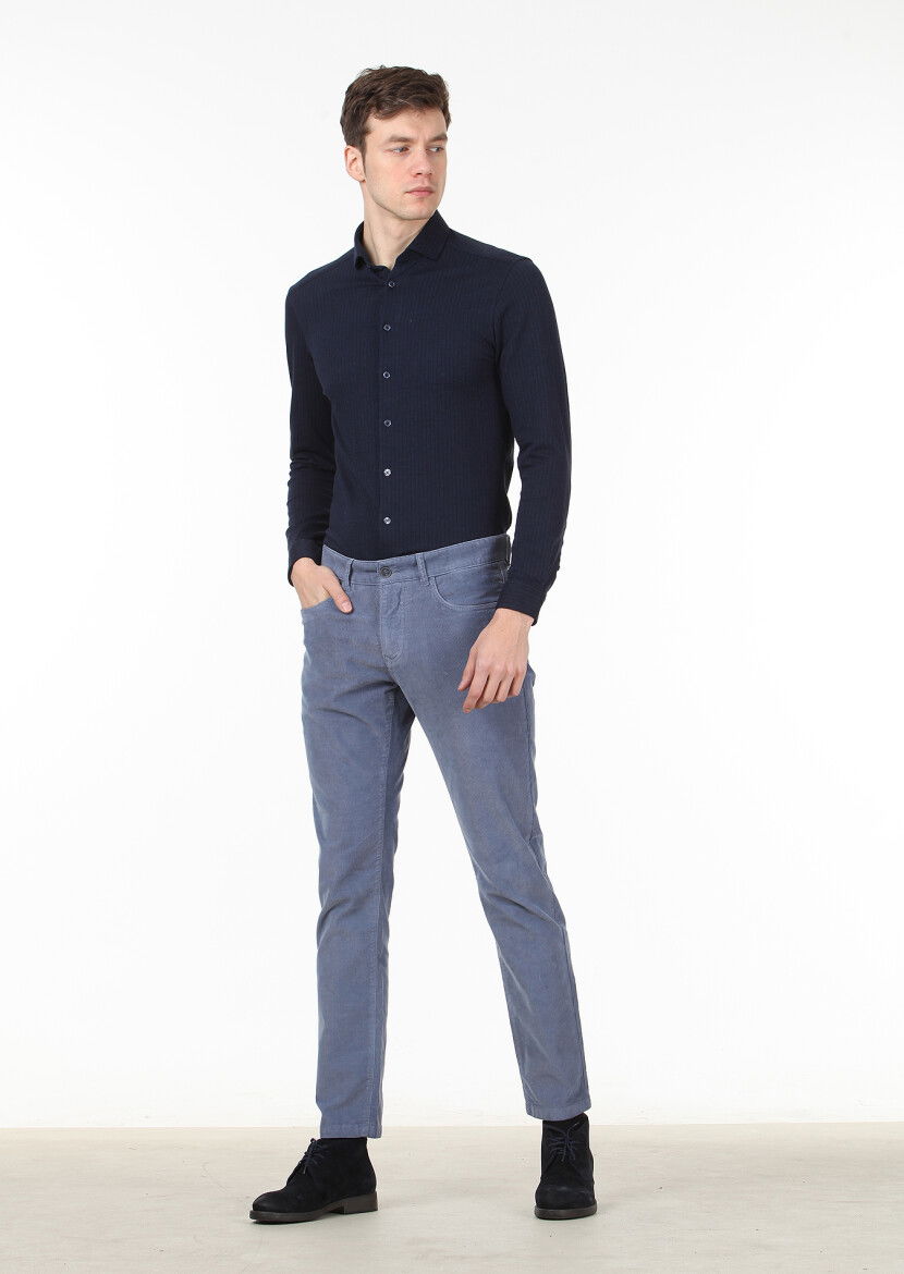 Mavi Düz Dokuma Slim Fit Casual Pamuk Karışımlı Pantolon 