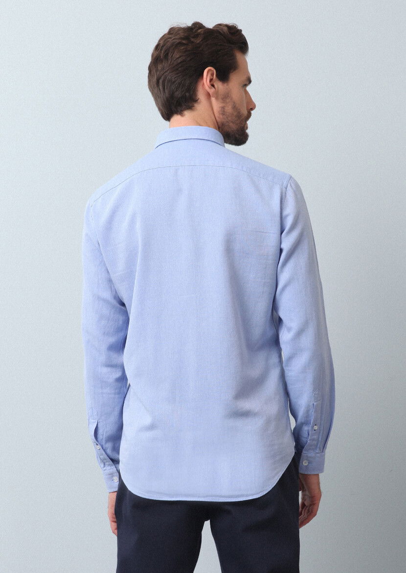 Mavi Düz Regular Fit Dokuma Casual %100 Pamuk Gömlek - 5