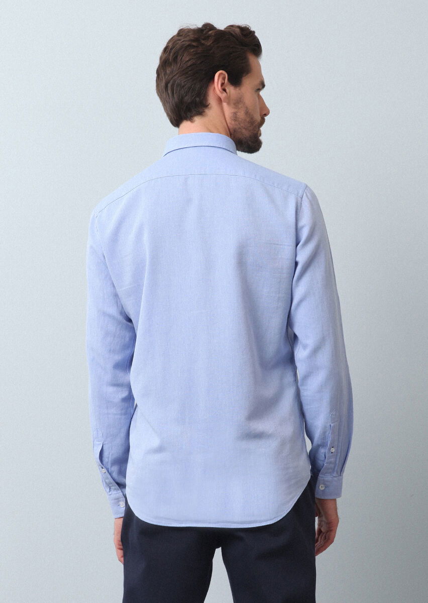 Mavi Düz Regular Fit Dokuma Casual %100 Pamuk Gömlek - 5