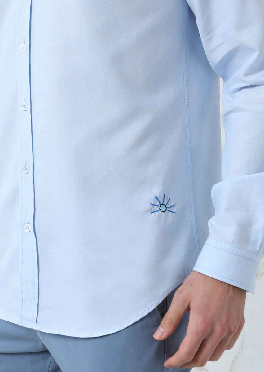 Mavi Düz Regular Fit Dokuma Casual %100 Pamuk Gömlek - 3