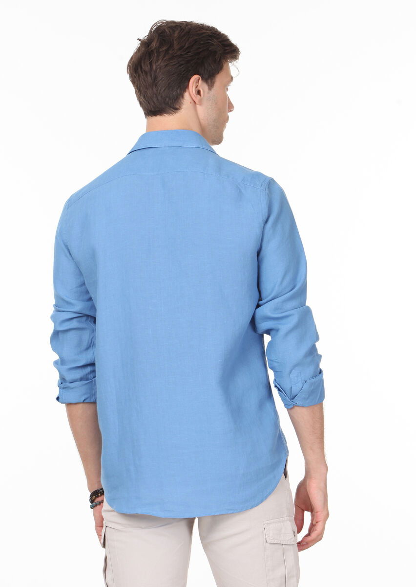 Mavi Düz Regular Fit Dokuma Casual Pamuk Karışımlı Gömlek - 4