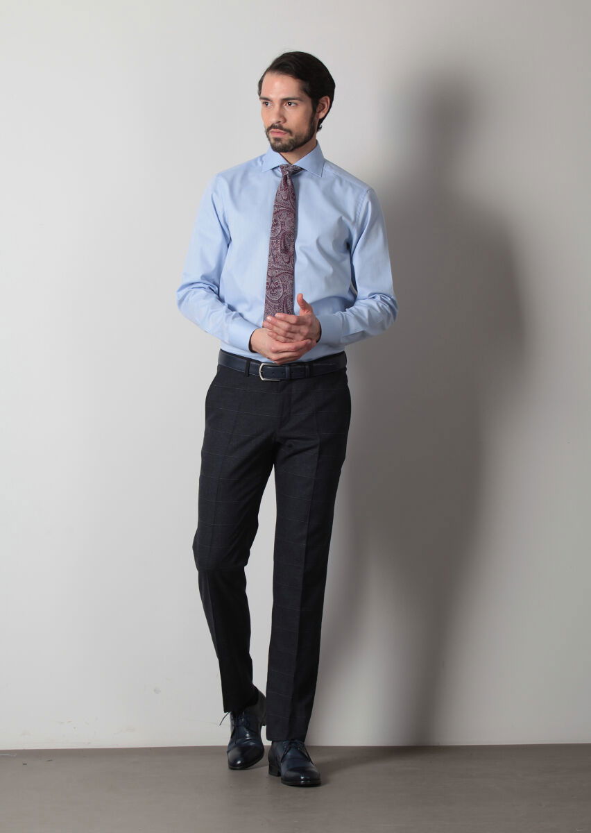 Mavi Düz Regular Fit Dokuma Klasik %100 Pamuk Gömlek - 2
