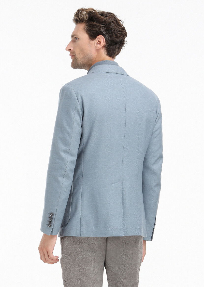 Mavi Düz Shirt Shoulder Slim Fit Yün Karışımlı Ceket - 7