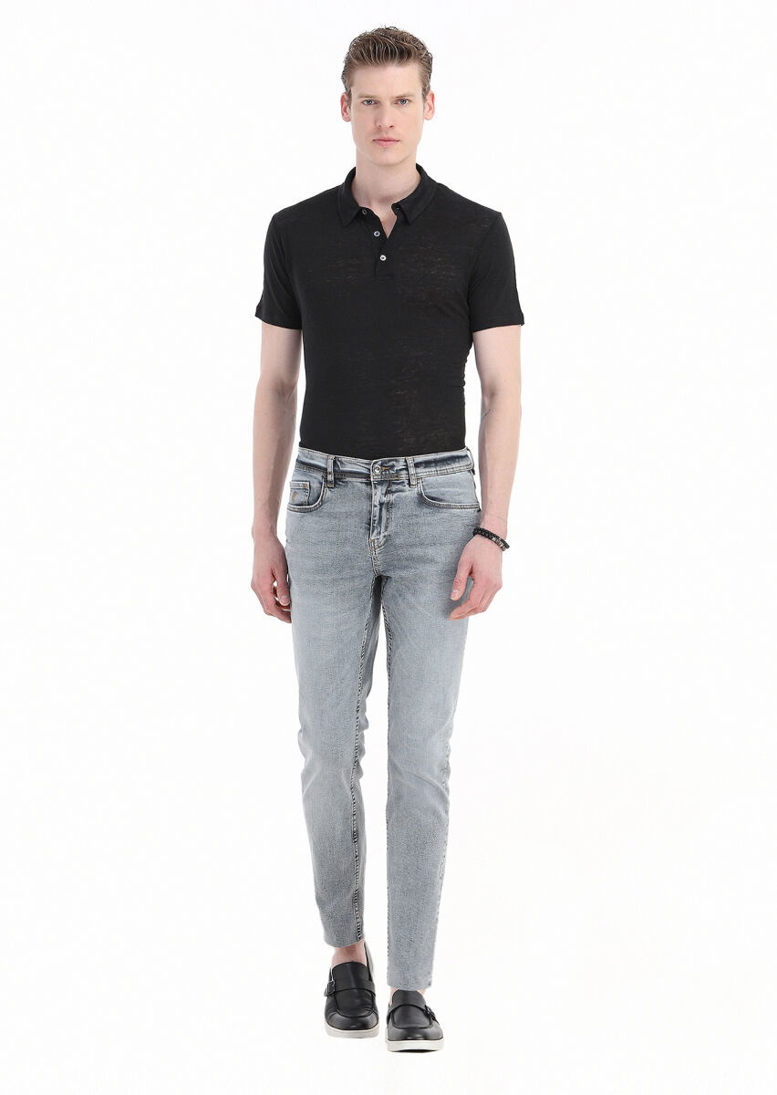Mavi Düz Slim Fit Denim Pamuk Karışımlı Pantolon - 1
