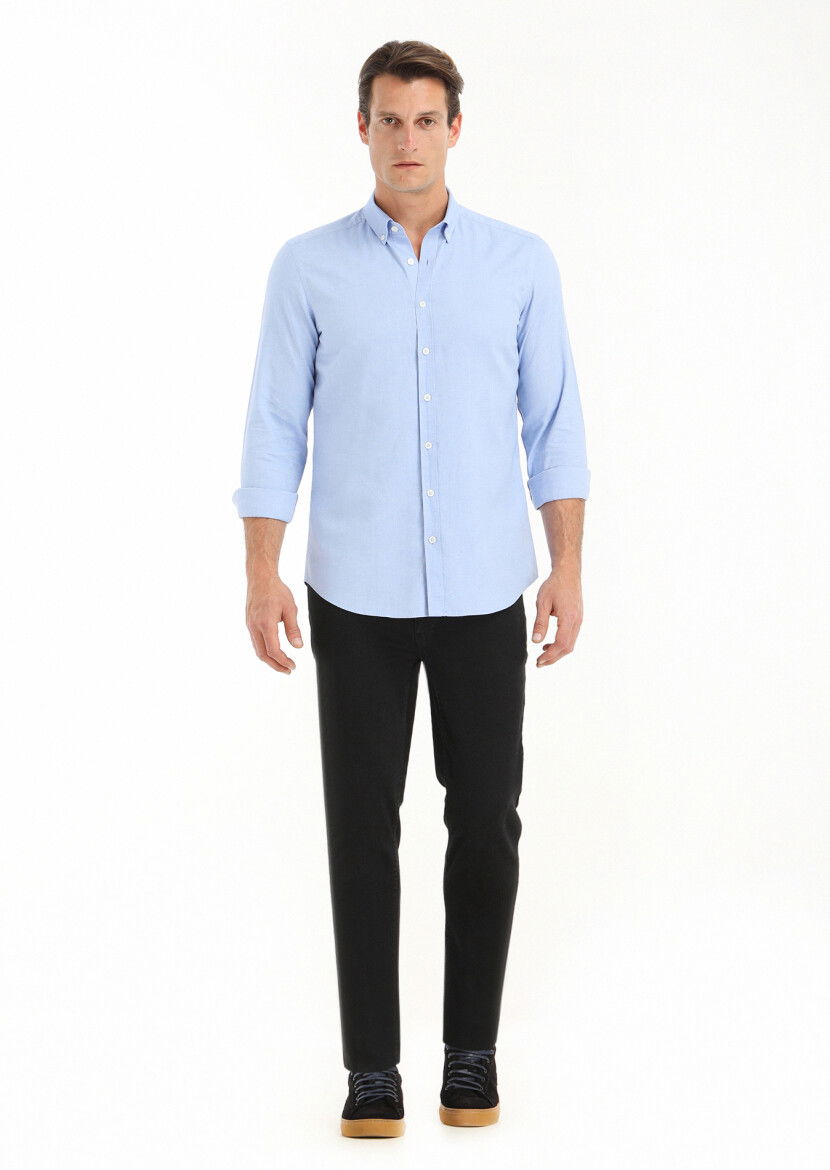 Mavi Düz Slim Fit Dokuma Casual %100 Pamuk Gömlek 