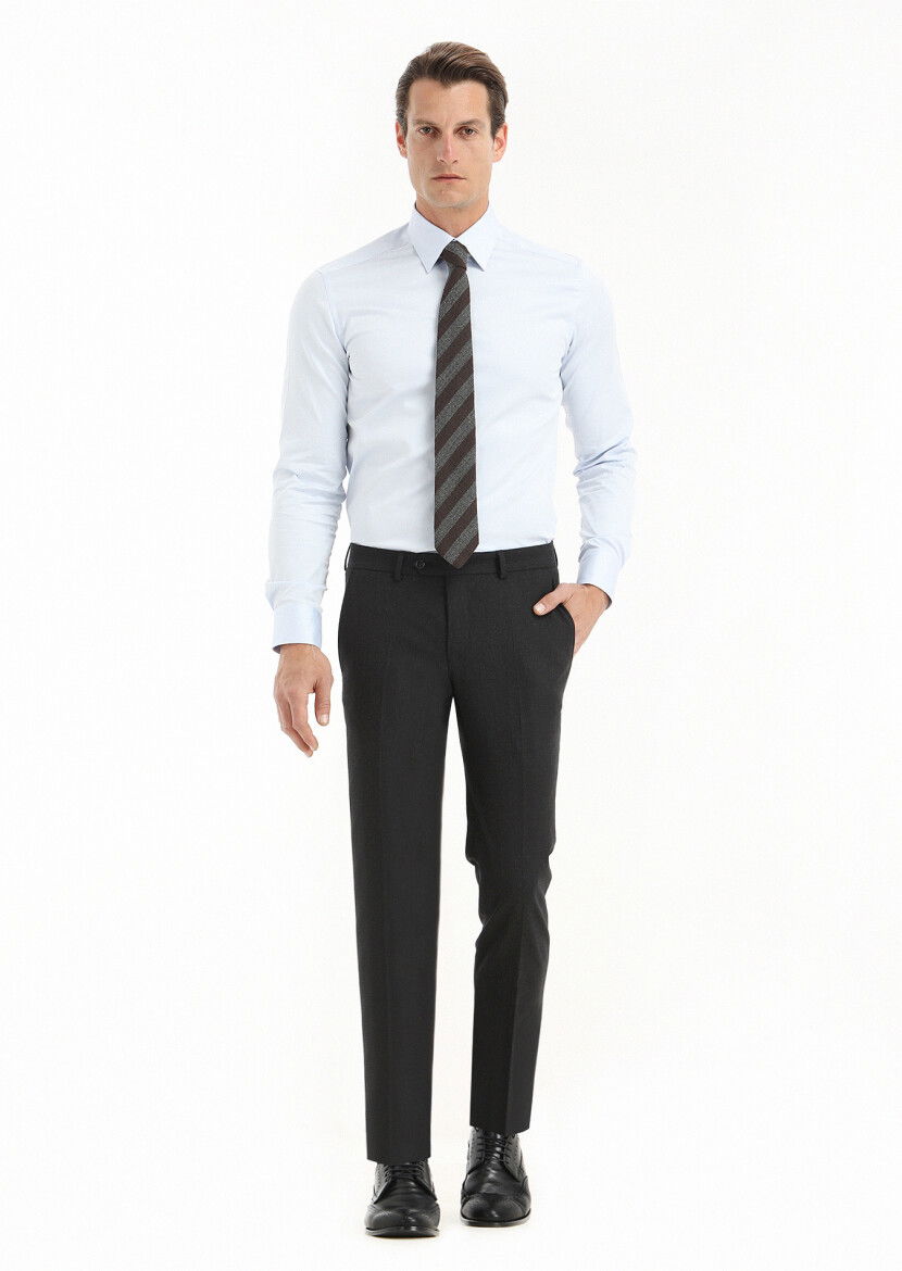 Mavi Düz Slim Fit Dokuma Klasik %100 Pamuk Gömlek 