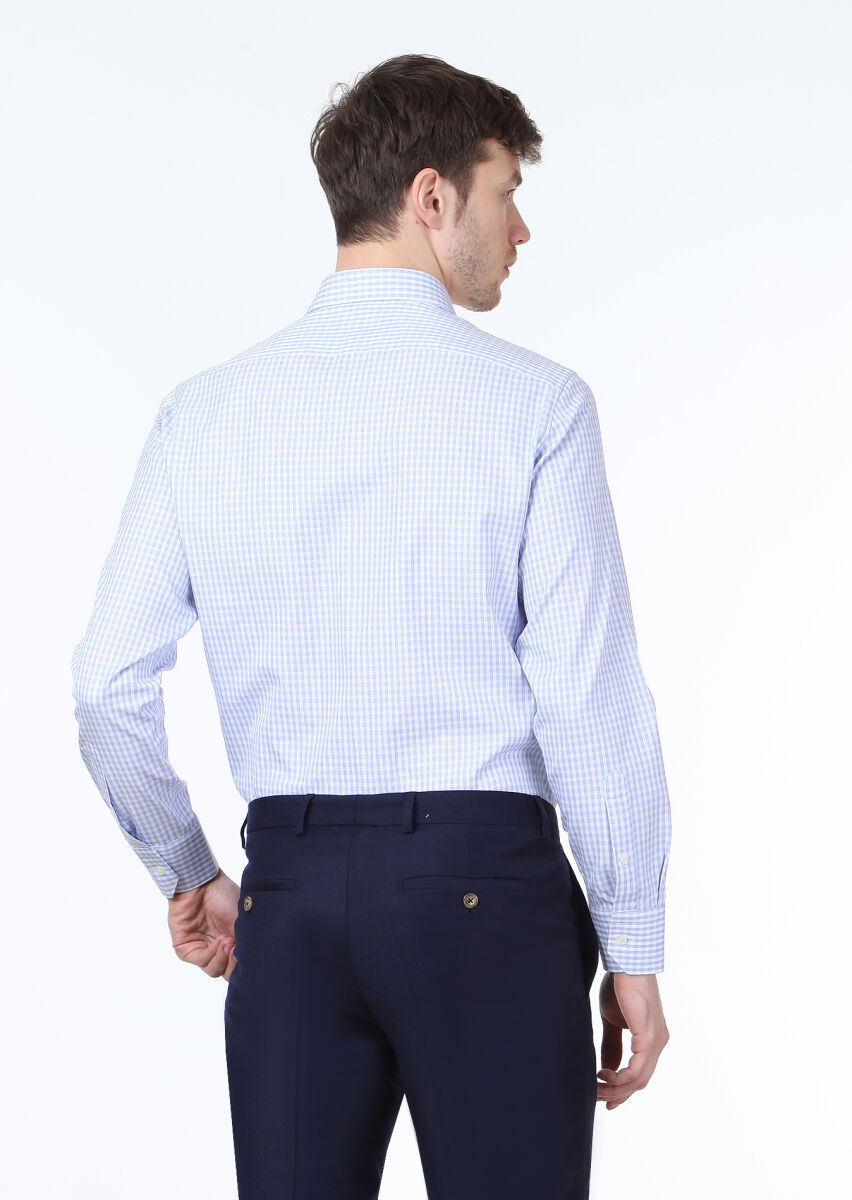 Mavi Kareli Regular Fit Dokuma Klasik %100 Pamuk Gömlek - 4