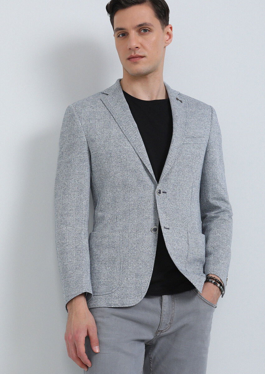 Mavi Kareli Zeroweight Slim Fit Pamuk Karışımlı Örme Ceket - 3