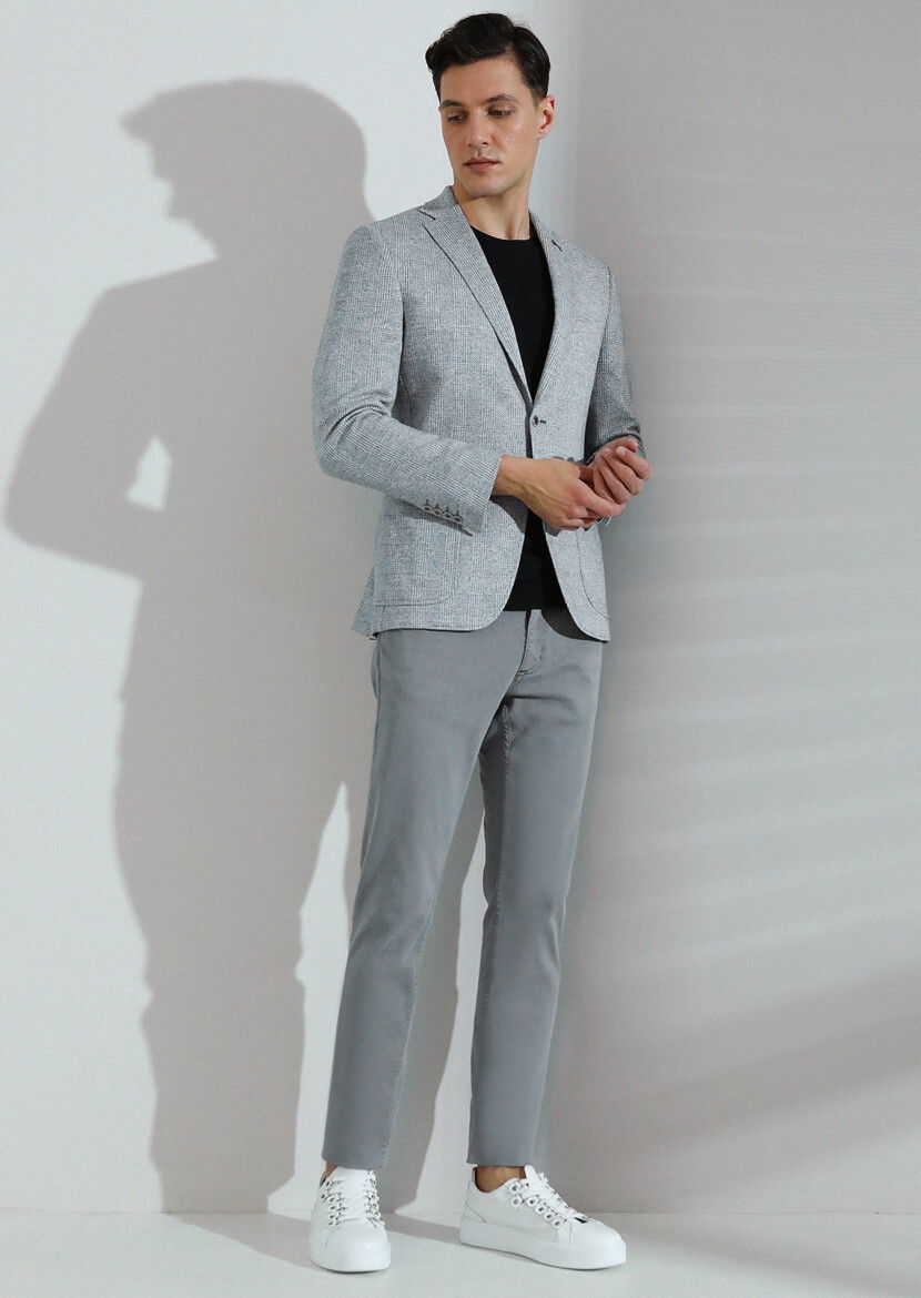Mavi Kareli Zeroweight Slim Fit Pamuk Karışımlı Örme Ceket - 4