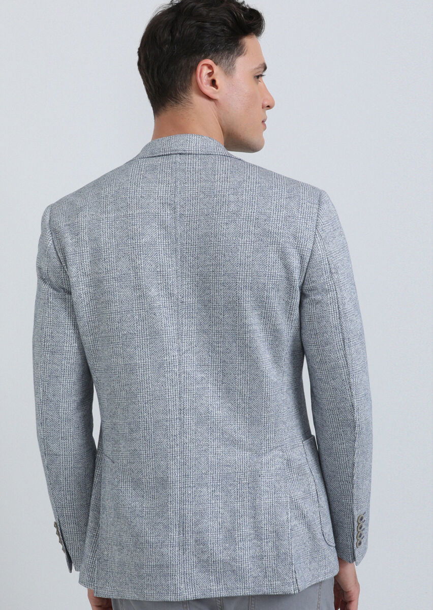 Mavi Kareli Zeroweight Slim Fit Pamuk Karışımlı Örme Ceket - 5