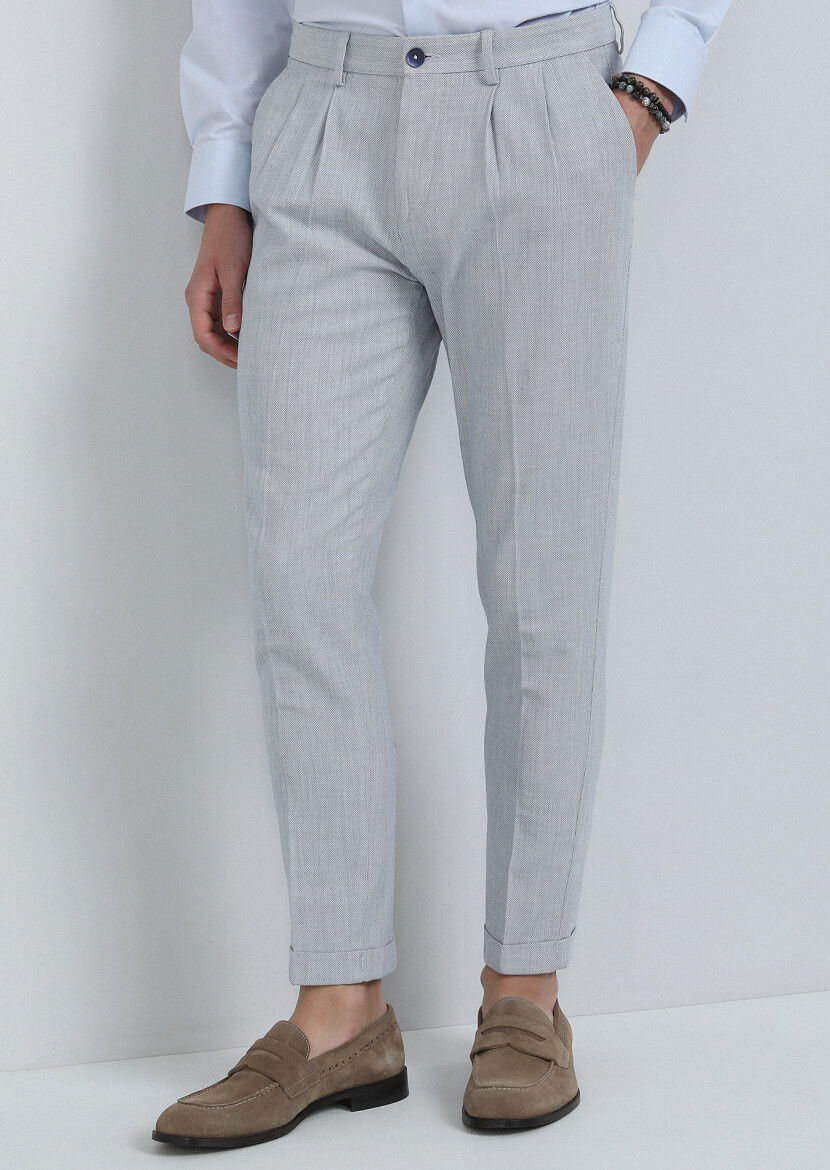Mavi Mikro Dokuma Carrot Fit Smart Casual %100 Pamuk Pantolon - 3