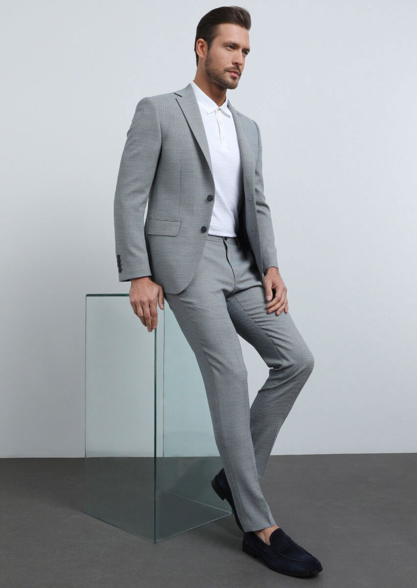 Mavi Mikro Modern Fit Yün Karışımlı Takım Elbise - 1