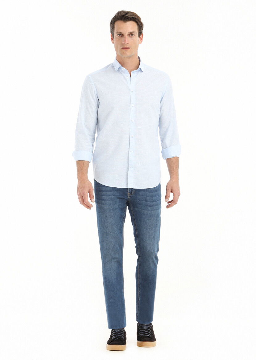 Mavi Mikro Regular Fit Dokuma Casual Pamuk Karışımlı Gömlek - 1