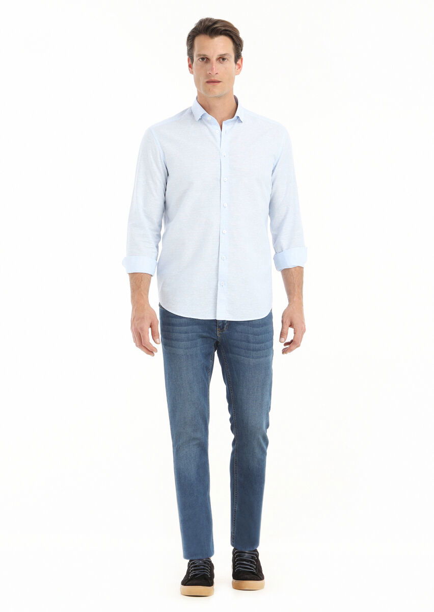 Mavi Mikro Regular Fit Dokuma Casual Pamuk Karışımlı Gömlek - 1