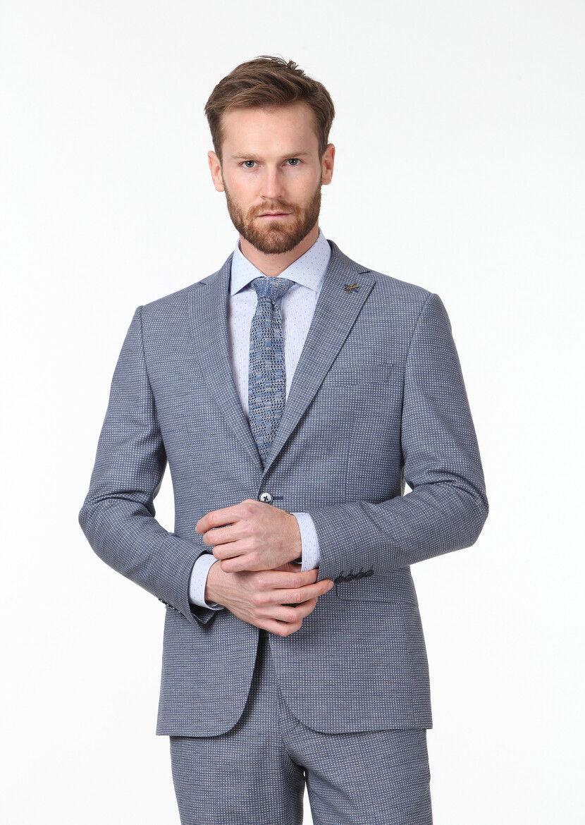 Mavi Mikro Zeroweight Slim Fit Yün Karışımlı Takım Elbise - 1