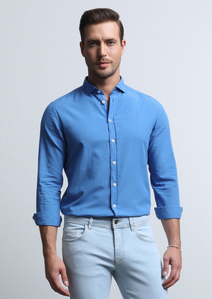 Mavi Regular Fit Dokuma Denim %100 Pamuk Gömlek - 4