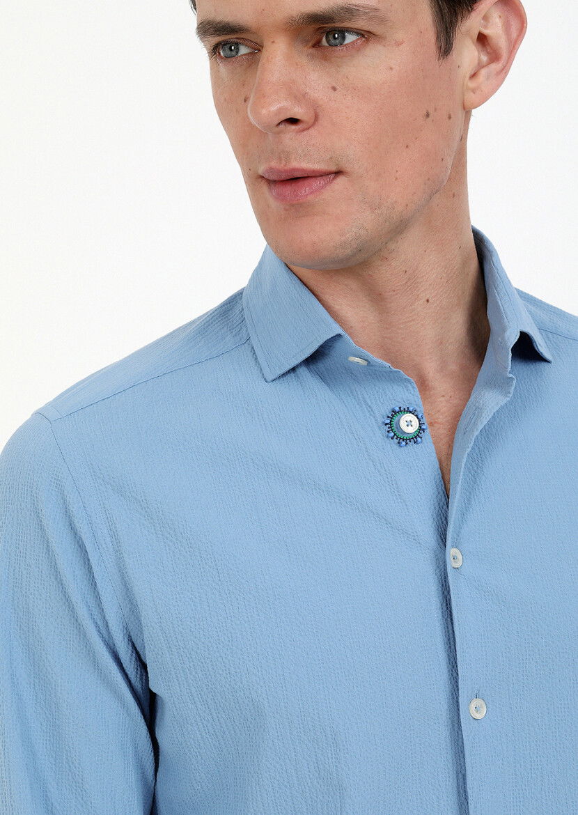 Mavi Slim Fit Dokuma Casual Pamuk Karışımlı Gömlek - 2