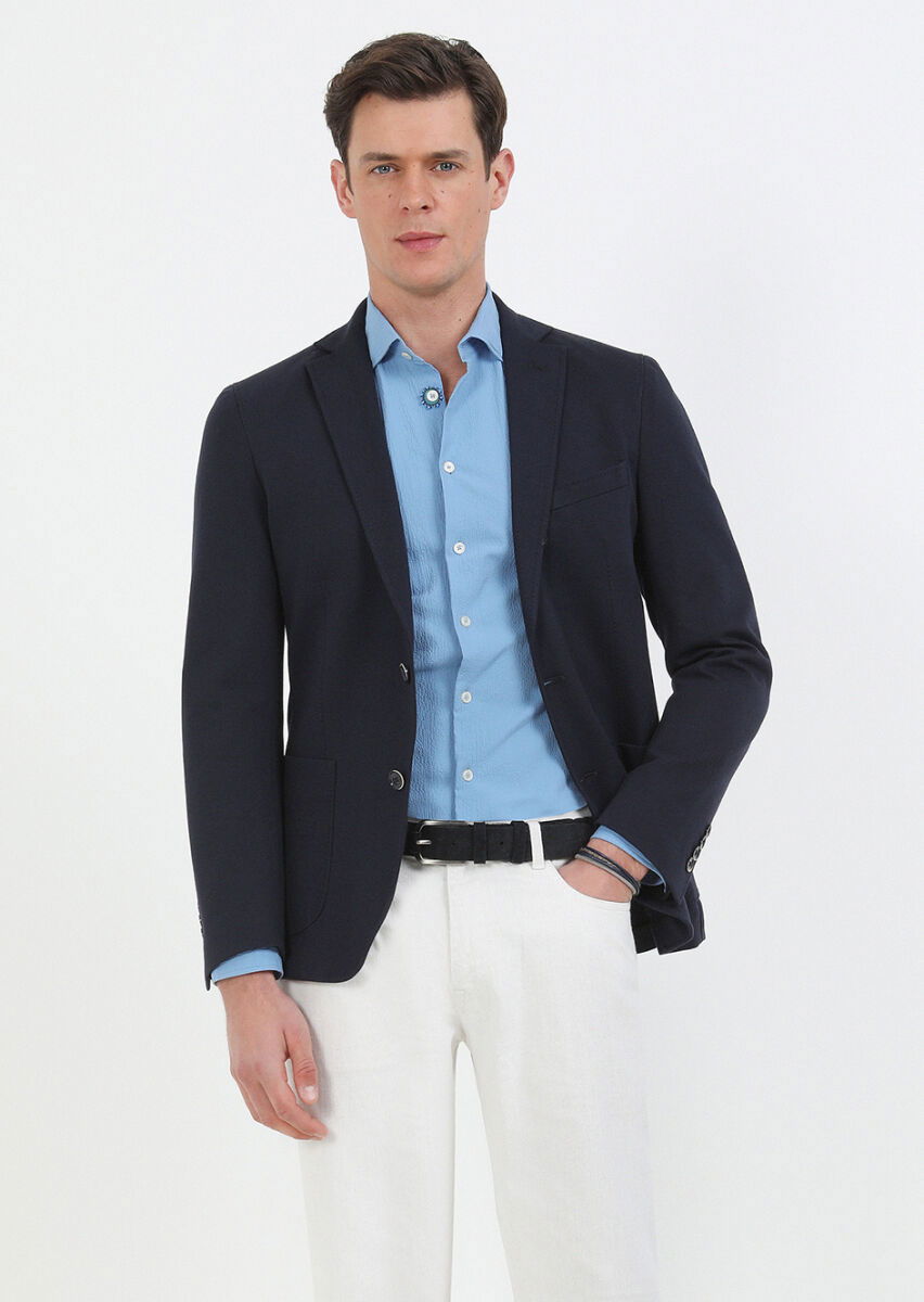 Mavi Slim Fit Dokuma Casual Pamuk Karışımlı Gömlek - 3