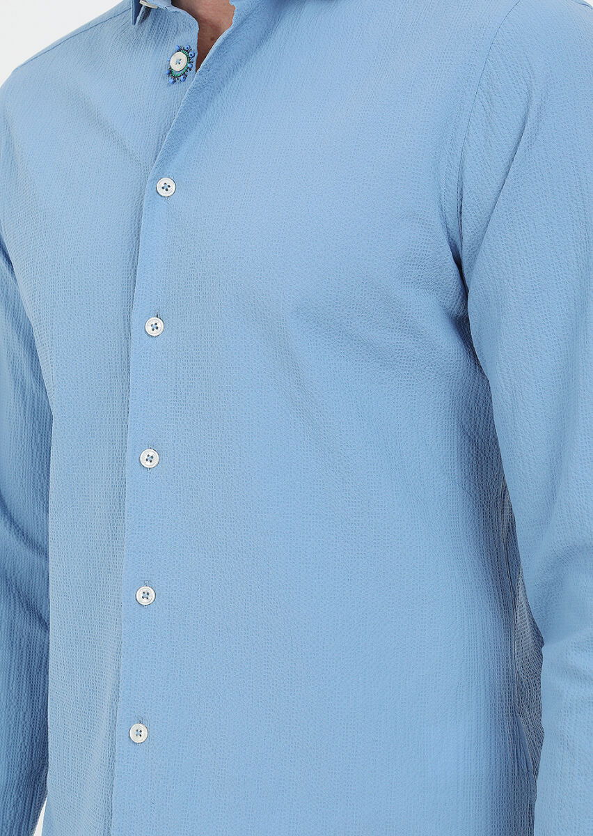 Mavi Slim Fit Dokuma Casual Pamuk Karışımlı Gömlek - 6