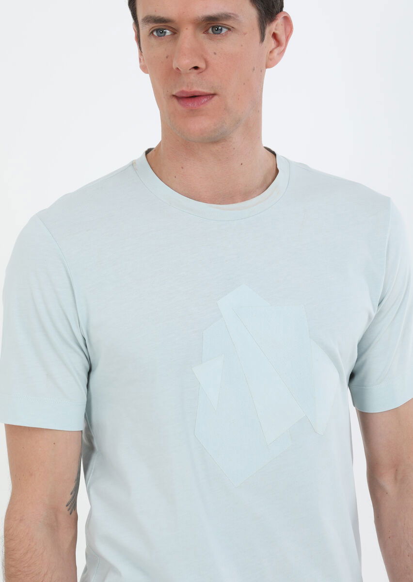 Mint Baskılı Bisiklet Yaka Pamuk Karışımlı T-Shirt - 3