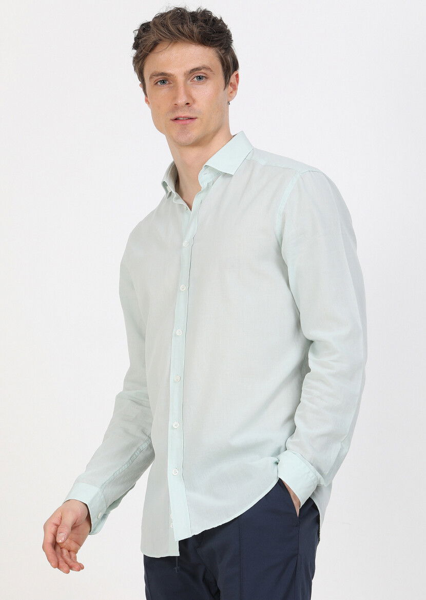 Mint Düz Regular Fit Dokuma Casual %100 Pamuk Gömlek 