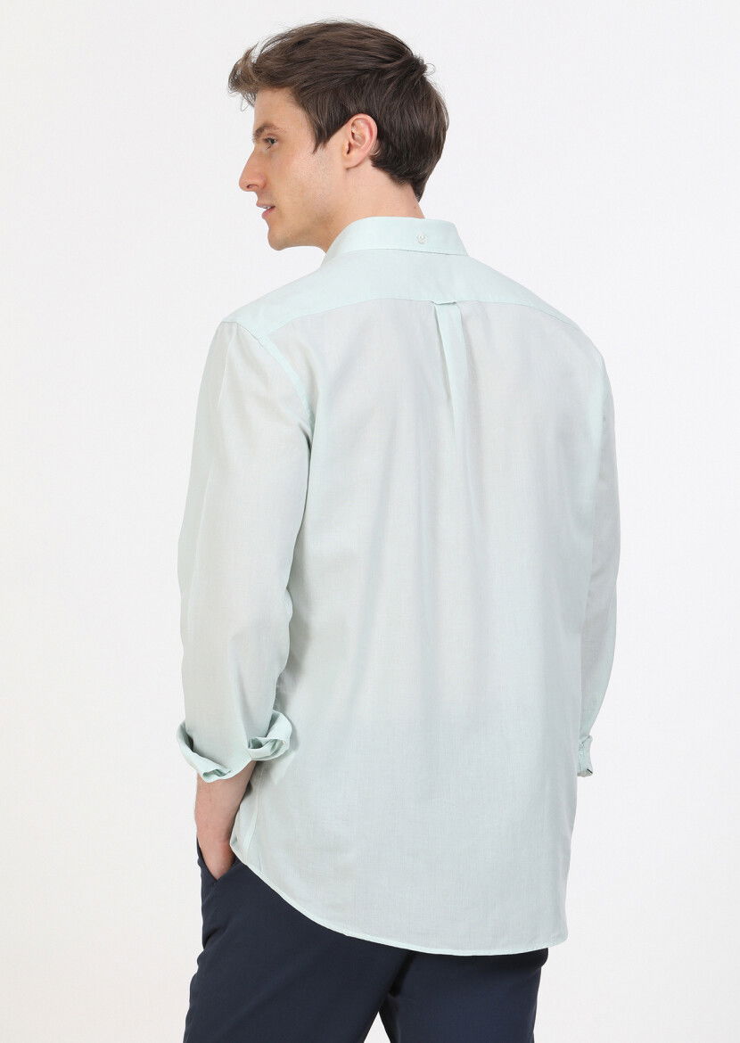 Mint Düz Regular Fit Dokuma Casual %100 Pamuk Gömlek - 5