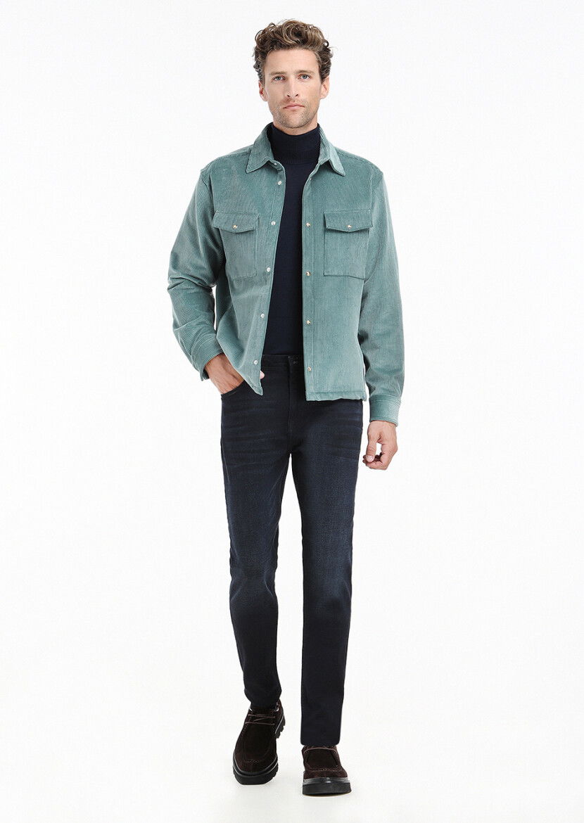Mint Fitilli Casual Fit Dokuma Kadife %100 Pamuk Overshırt 