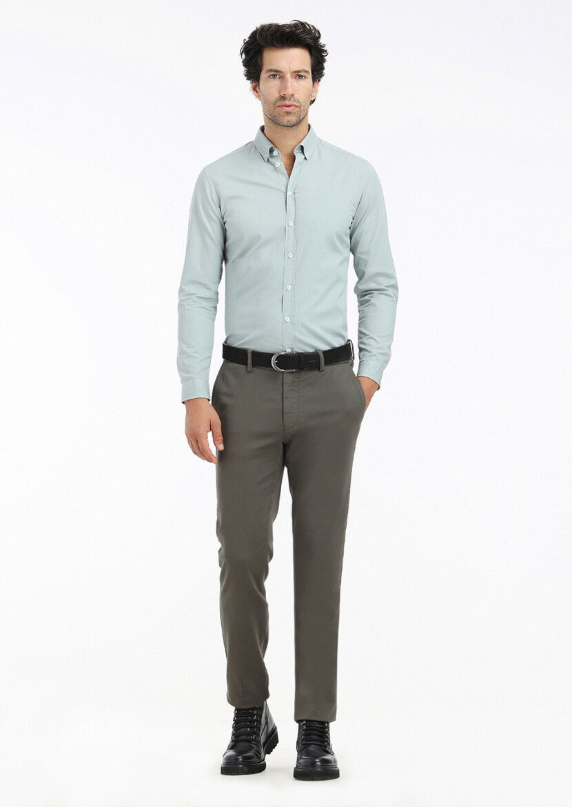 Mint Fitilli Regular Fit Dokuma Casual %100 Pamuk Gömlek 