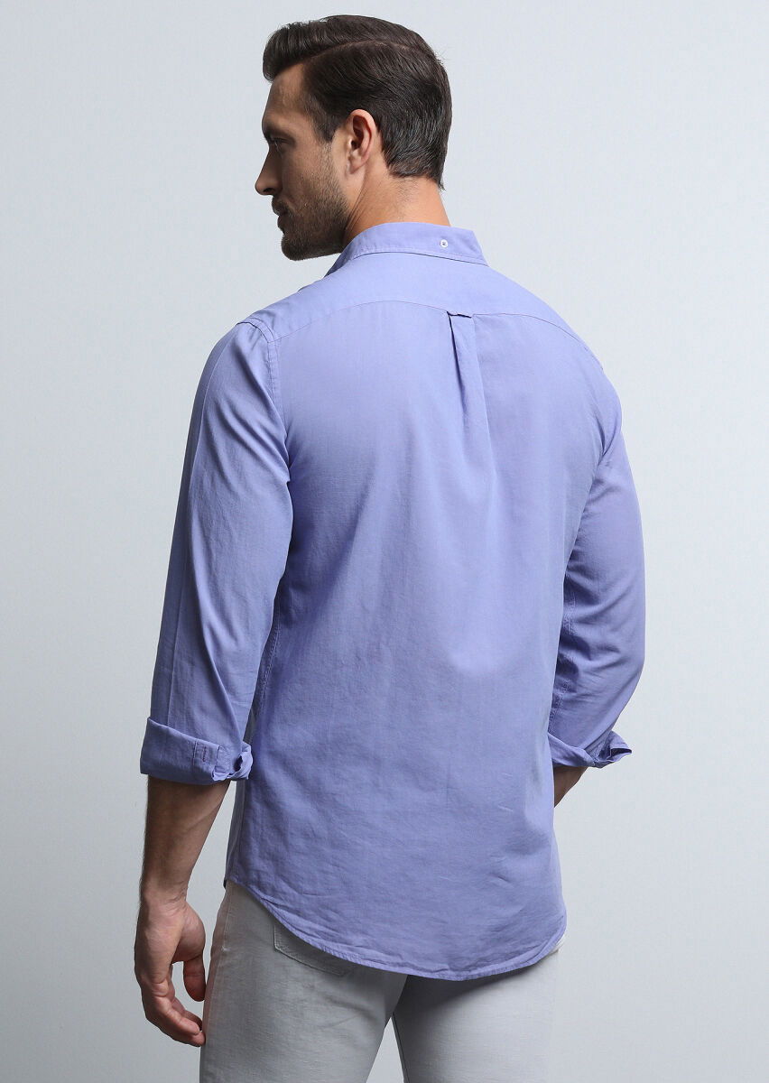 Mor Regular Fit Dokuma Denim %100 Pamuk Gömlek - 5