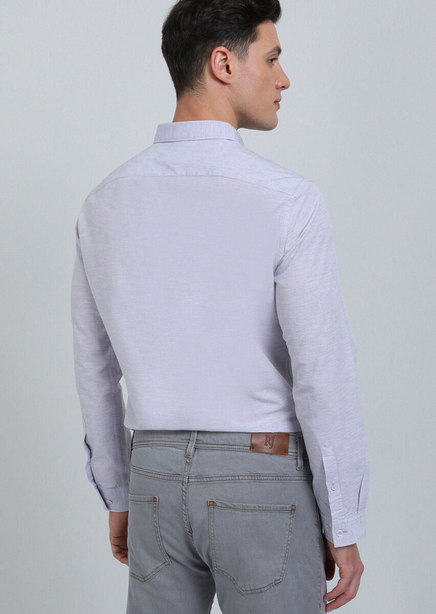 Mor Slim Fit Dokuma Casual Pamuk Karışımlı Gömlek - 5