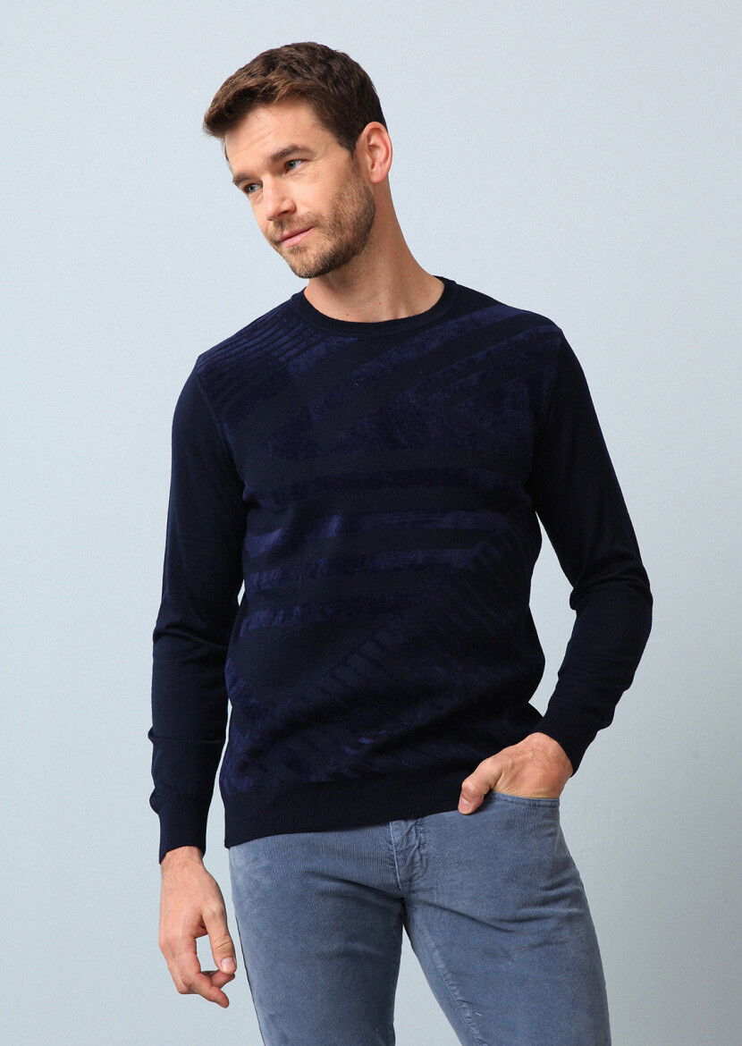 Navy Blue Knitwear Sweatshirt 