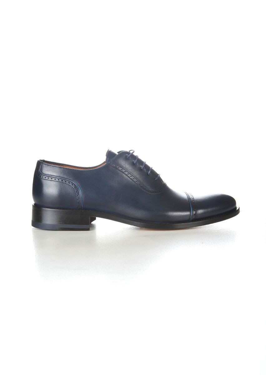 Navy Blue Leather Shoes - 1