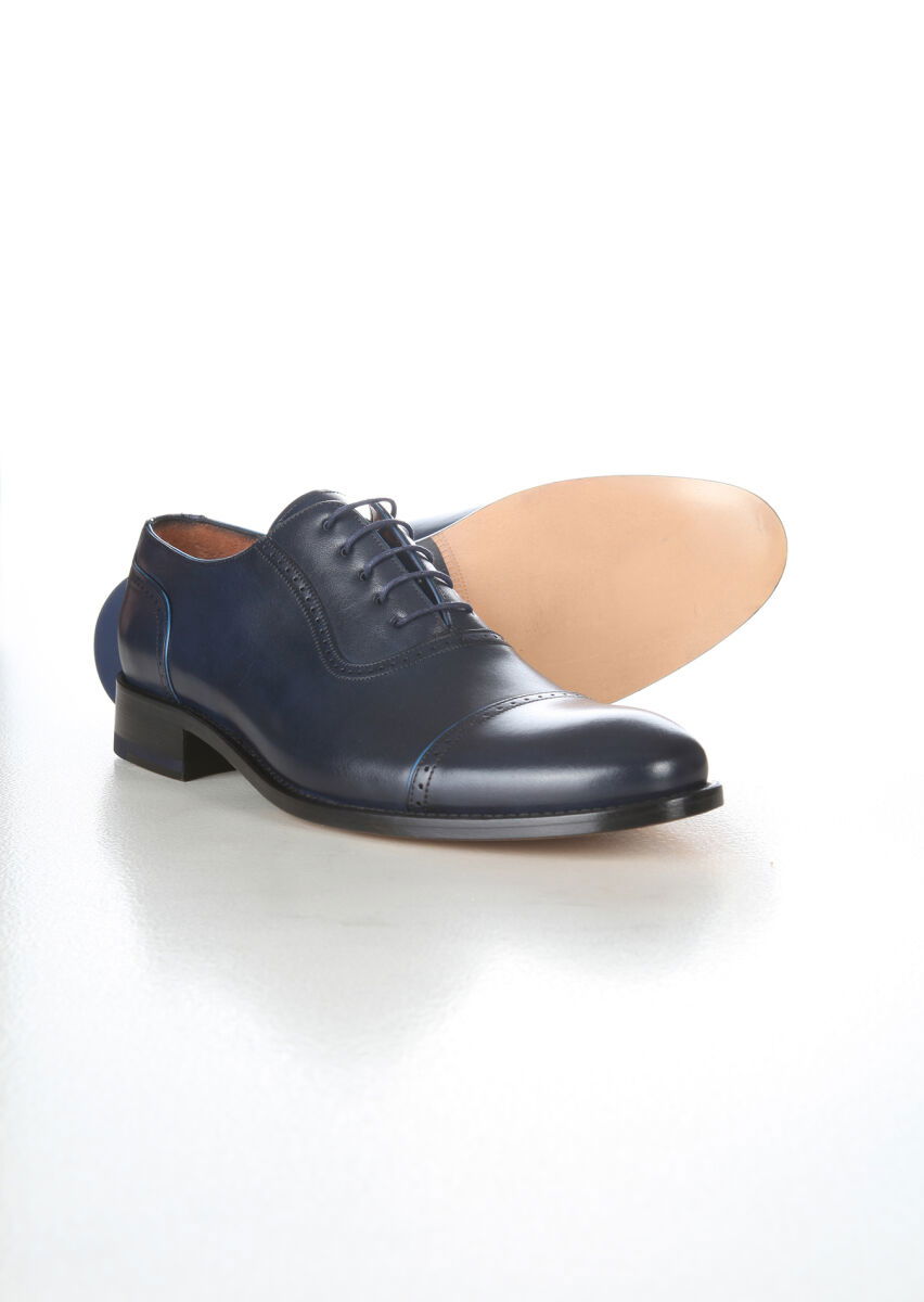 Navy Blue Leather Shoes - 4
