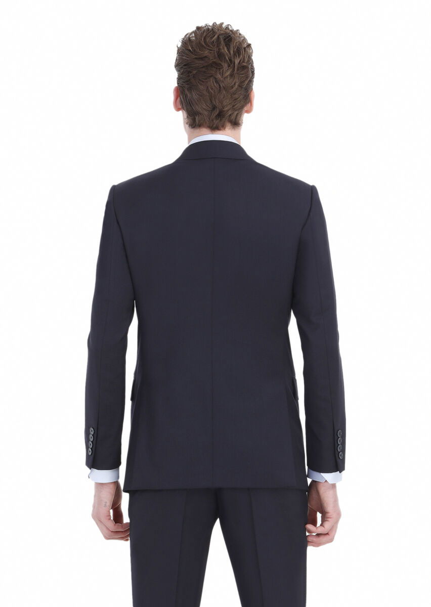 Navy Blue Plain Thin&Taller Slim Fit 100% Wool Suit - 6