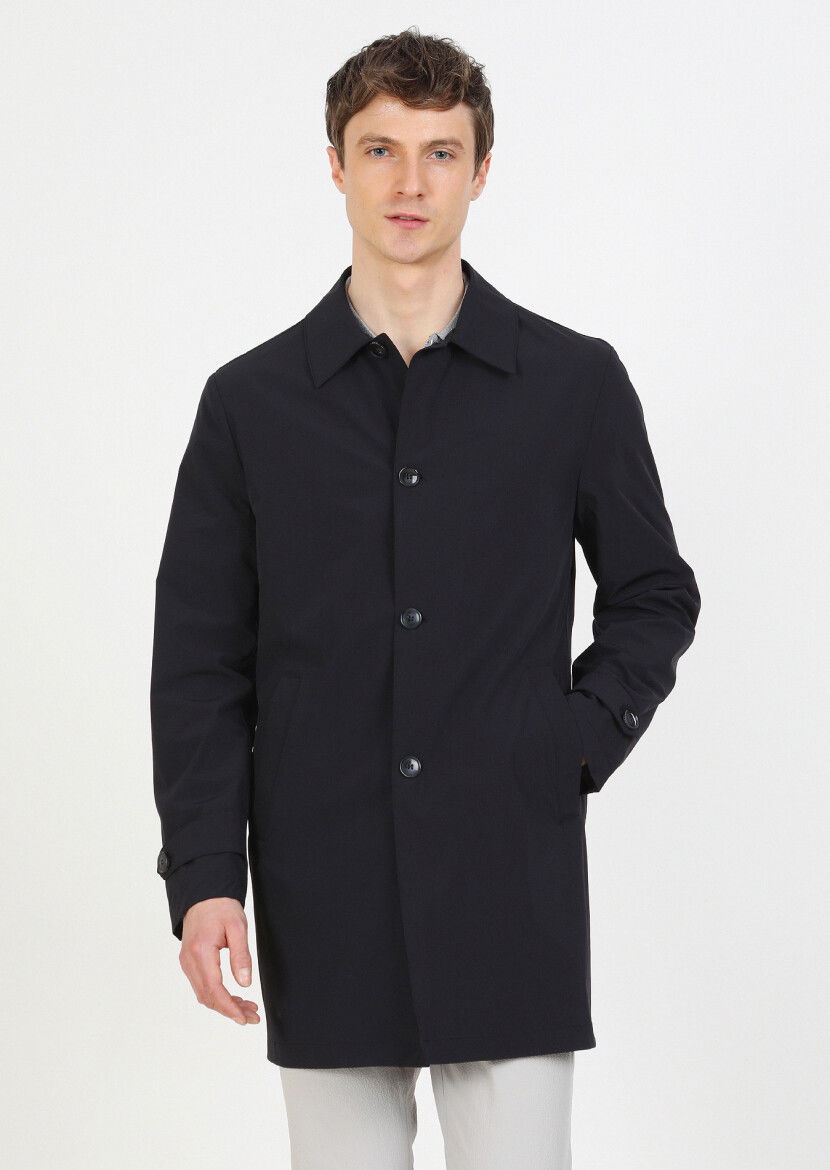 Navy Blue Weaving Rain Coat - 1