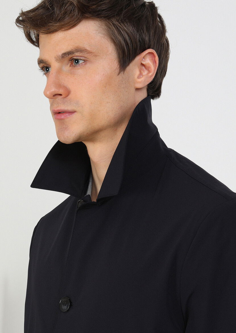 Navy Blue Weaving Rain Coat - 2