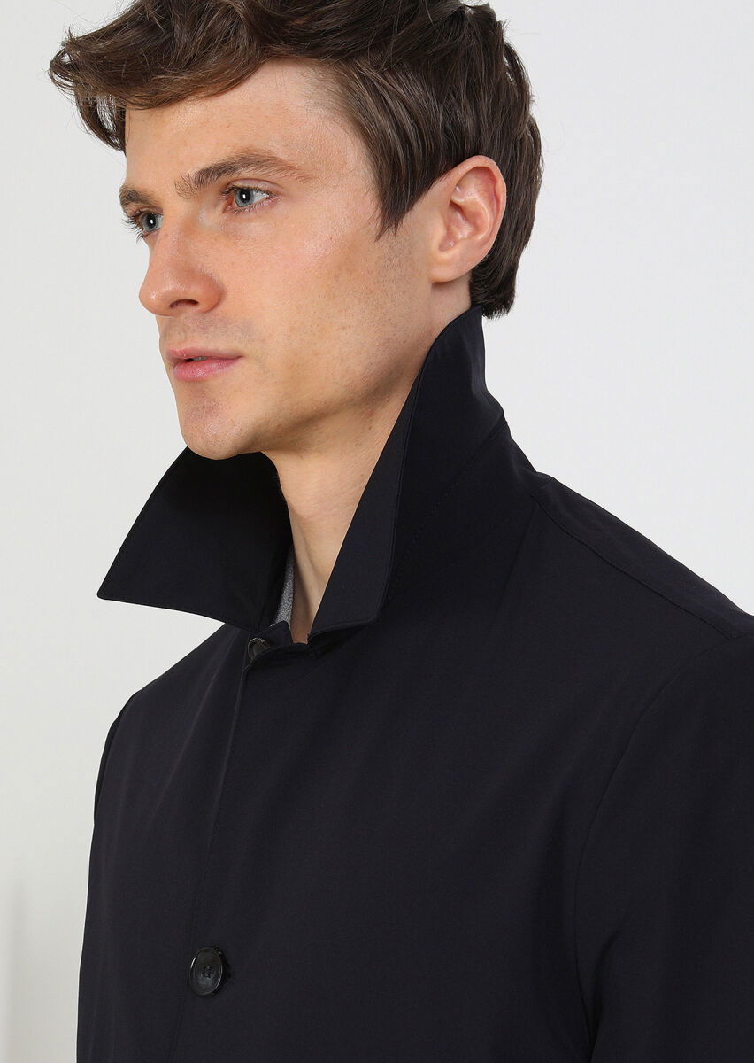 Navy Blue Weaving Rain Coat - 2