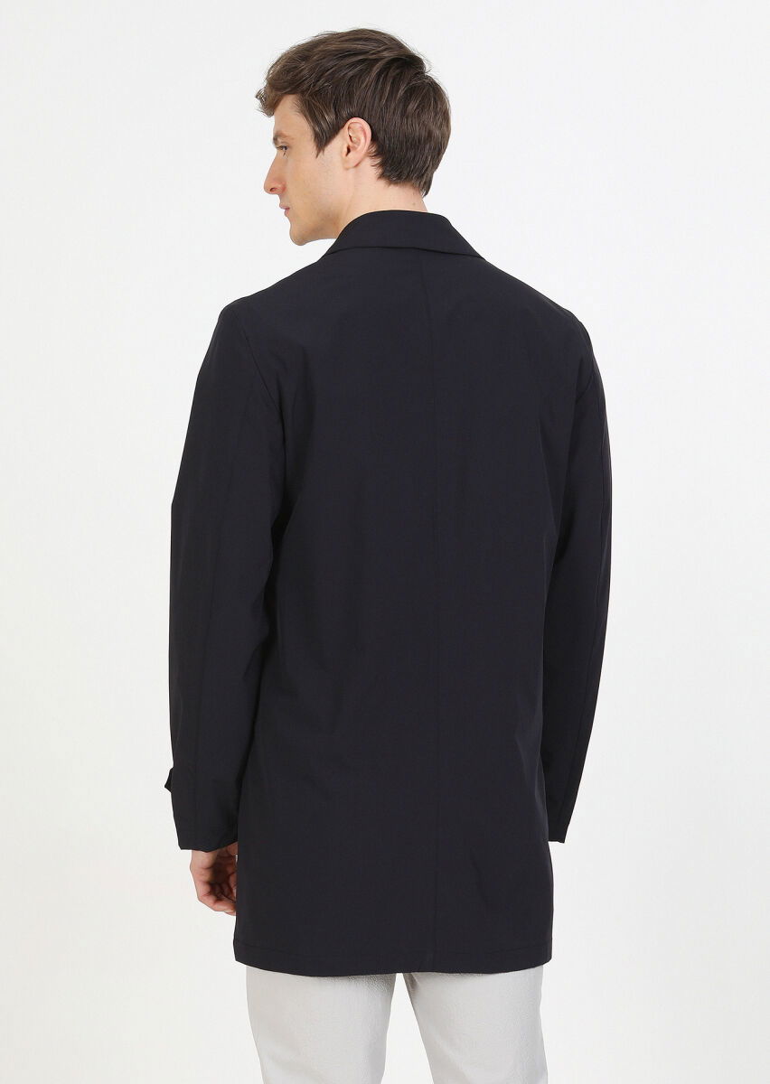 Navy Blue Weaving Rain Coat - 5