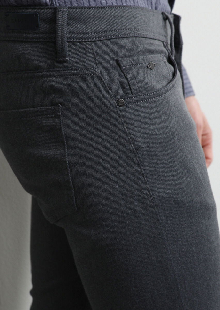 Orta Gri Düz Dokuma Slim Fit Casual Pamuk Karışımlı Pantolon - 2