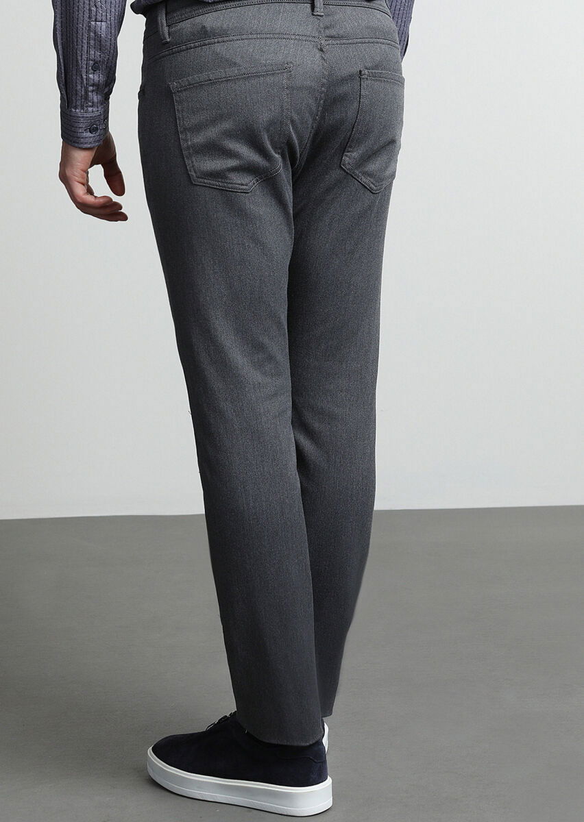 Orta Gri Düz Dokuma Slim Fit Casual Pamuk Karışımlı Pantolon - 4
