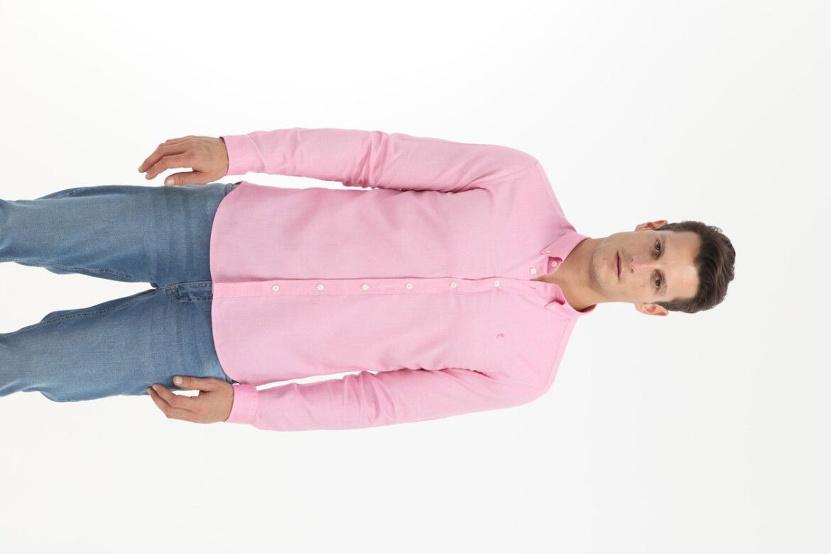 Pembe Düz Slim Fit Dokuma Casual %100 Pamuk Gömlek 
