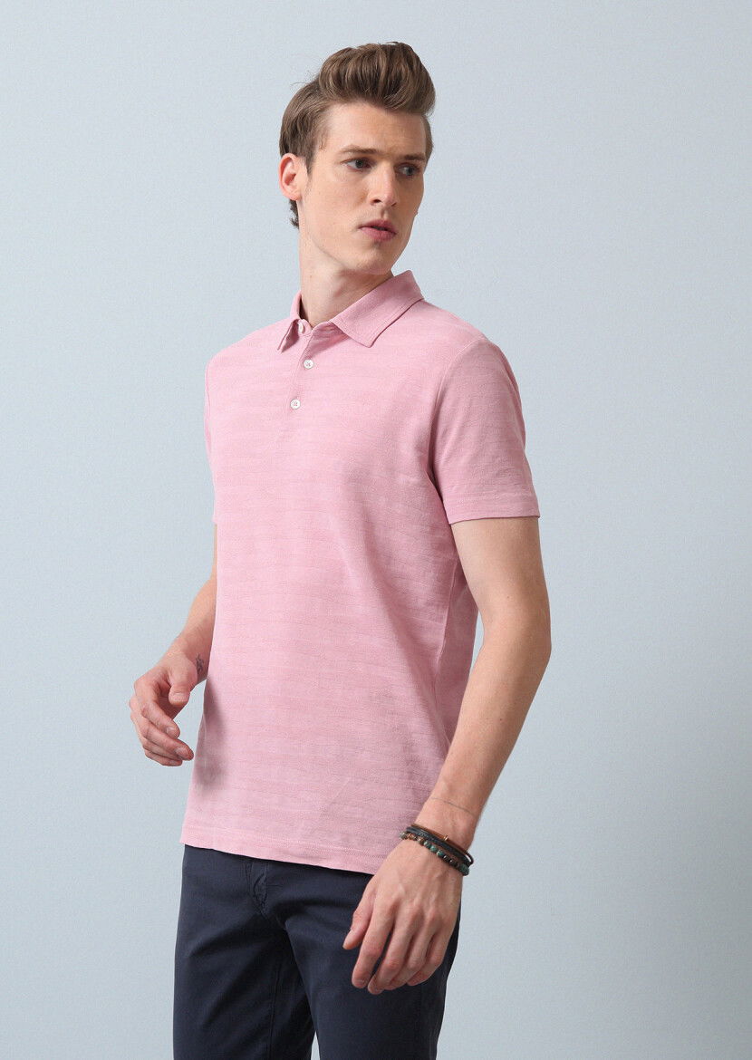 Pembe Polo Yaka %100 Pamuk T-Shirt 