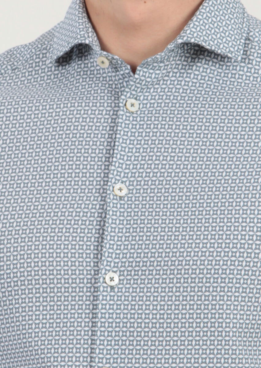 Petrol Baskılı Slim Fit Dokuma Casual %100 Pamuk Gömlek - 3