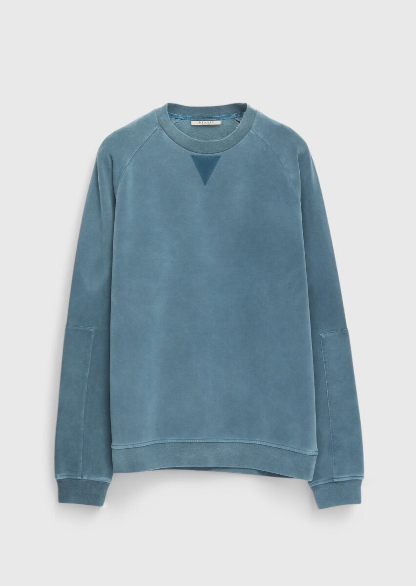 Petrol Bisiklet Yaka Baskılı Sweatshırt - 1