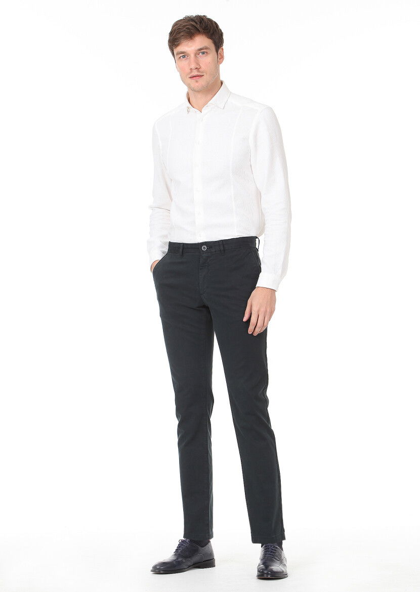 Petrol Düz Dokuma Regular Fit Casual Pamuk Karışımlı Pantolon - 1