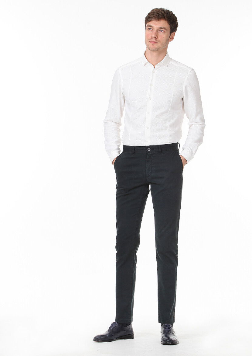 Petrol Düz Dokuma Regular Fit Casual Pamuk Karışımlı Pantolon 