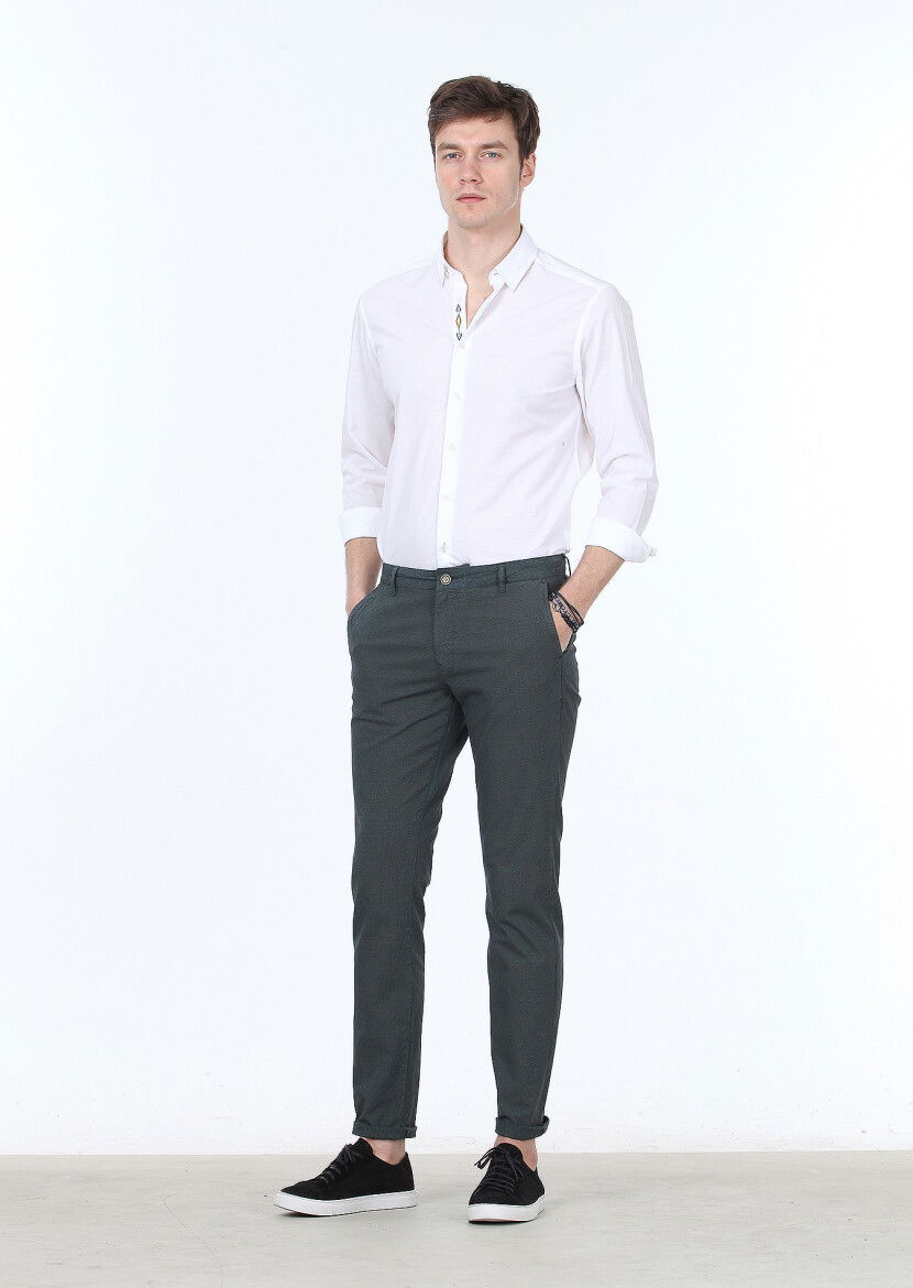 Petrol Düz Dokuma Regular Fit Casual Pamuk Karışımlı Pantolon 