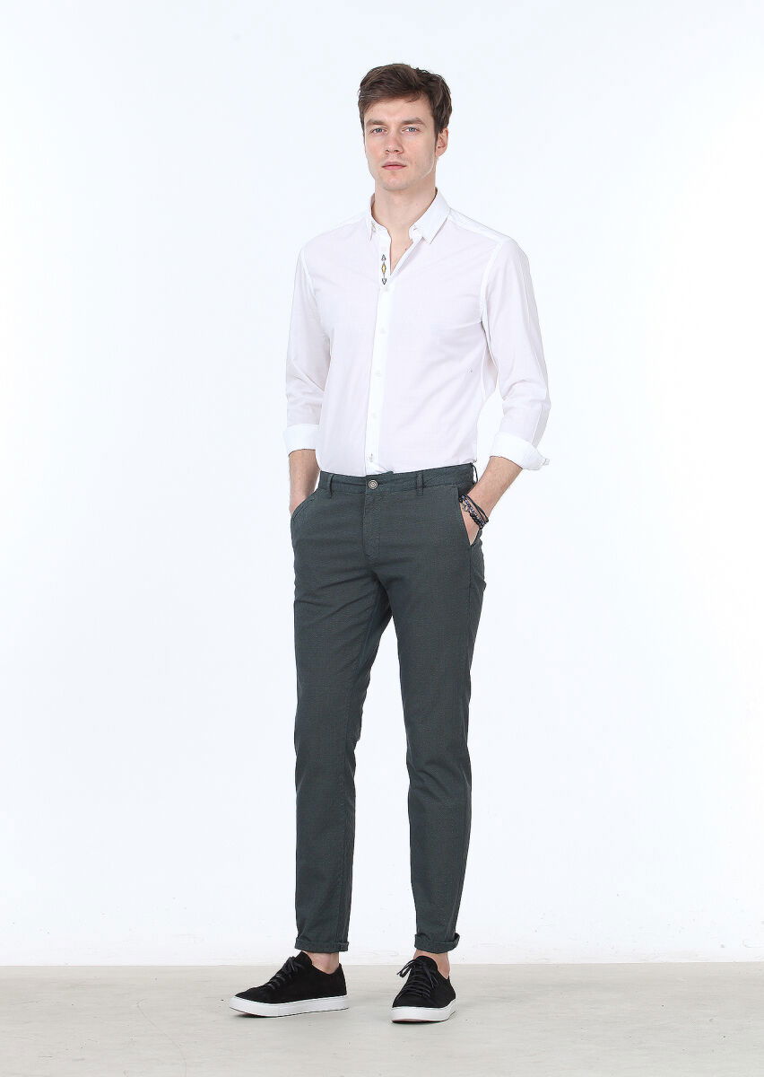 Petrol Düz Dokuma Regular Fit Casual Pamuk Karışımlı Pantolon - 1