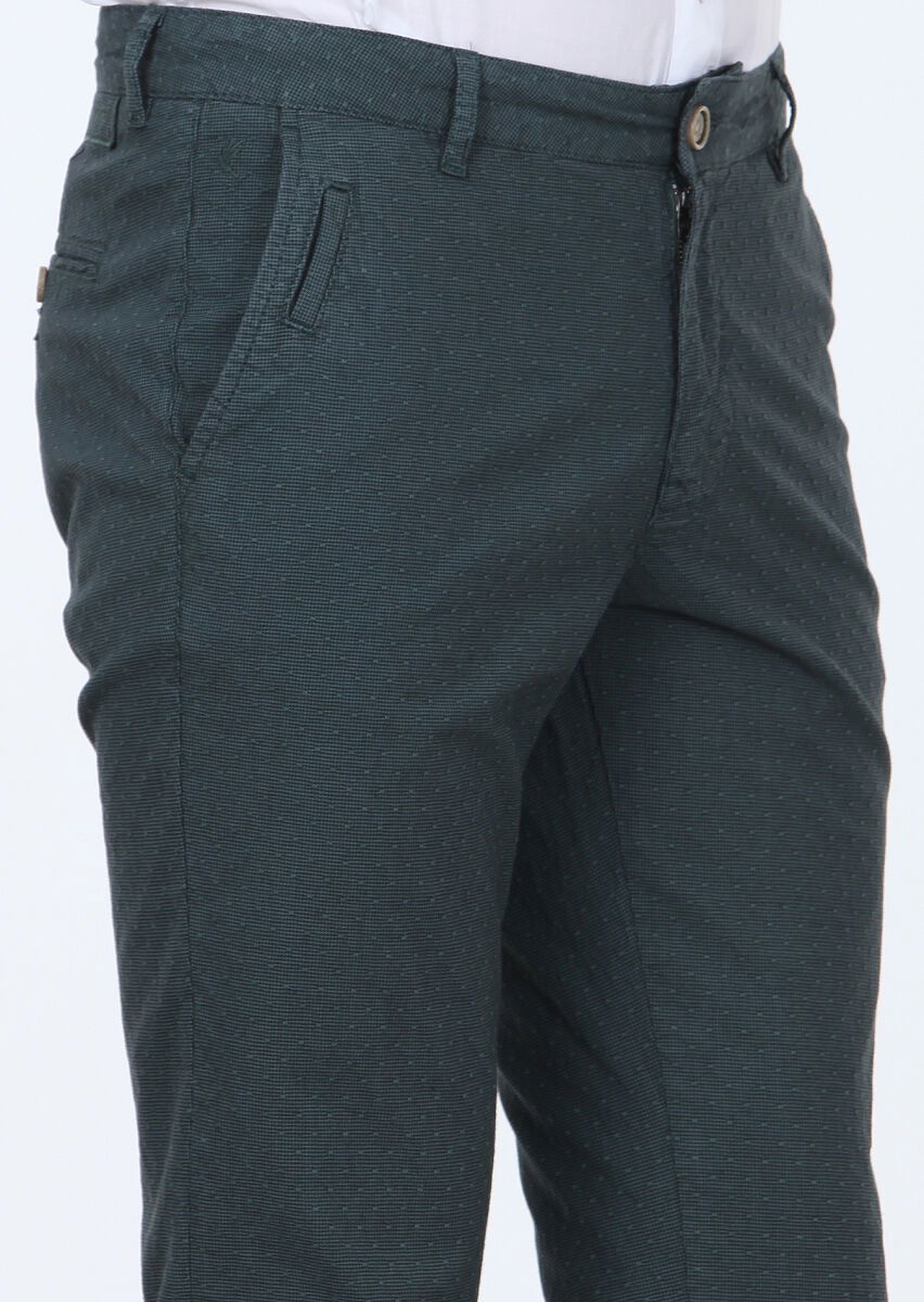 Petrol Düz Dokuma Regular Fit Casual Pamuk Karışımlı Pantolon - 3