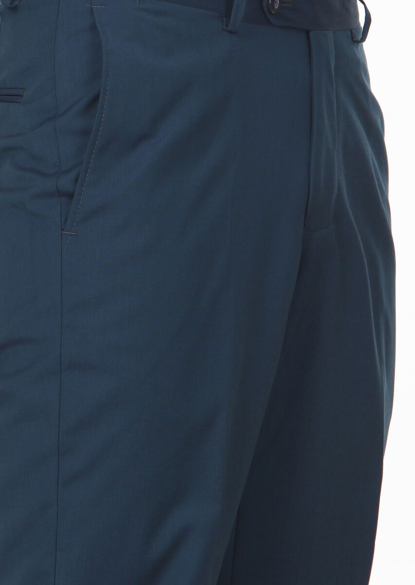 Petrol Düz Dokuma Regular Fit Klasik %100 Yün Pantolon - 3